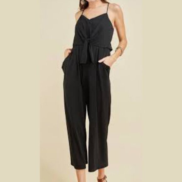 NWOT! Umgee Black Jumpsuit with Front Tie - Picture 1 of 5